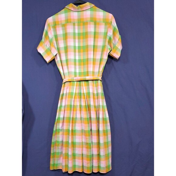 Vintage 1950s Adorable Pastel Plaid Cotton Fitted Full Skirt Shirtwaist Dress - Picture 2 of 16